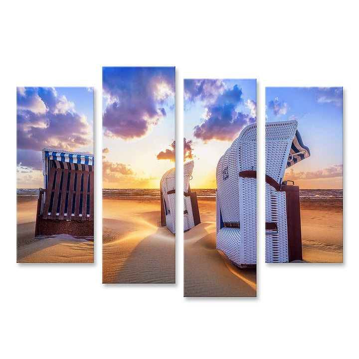 islandburner Bild auf Leinwand Strand Sonnenuntergang Ostsee Strandkörbe Bilder Wandbilder Poster Le