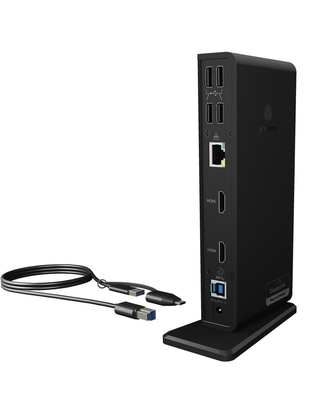 ICY BOX USB-C Docking Station (11-in-1) für 2 Monitore (2x HDMI), 60Hz, 6-fach USB 3.0 HUB, Gigabit