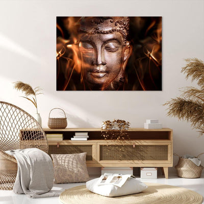 Bilder auf Leinwand 100x70cm Leinwandbild Buddha Statue Geheimnis Gross Wanddeko Bild Schlafzimmer K