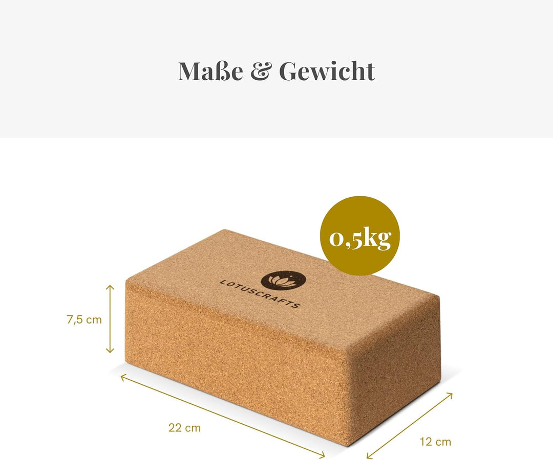 Lotuscrafts® Yoga Block Kork 2er Set oder Yoga Block Kork einzeln, Yogablöcke Made in Portugal, Yoga