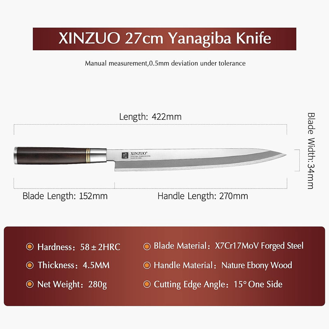 XINZUO 27cm Yanagiba Messer X7Cr17MoV Edelstahl, Sashimi Sushi Messer Einzelfase Klinge-Japanisches