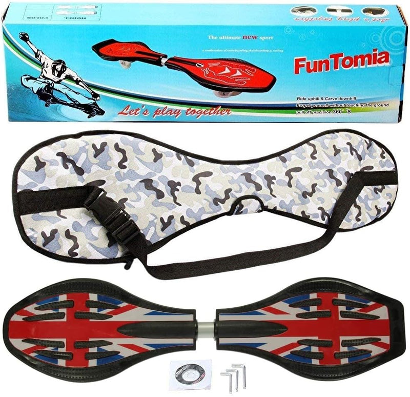 FunTomia Waveboard Original Mach1 Kugellager inkl. Tasche - Bis 120kg - (Verschiedene Farbdesigns) E