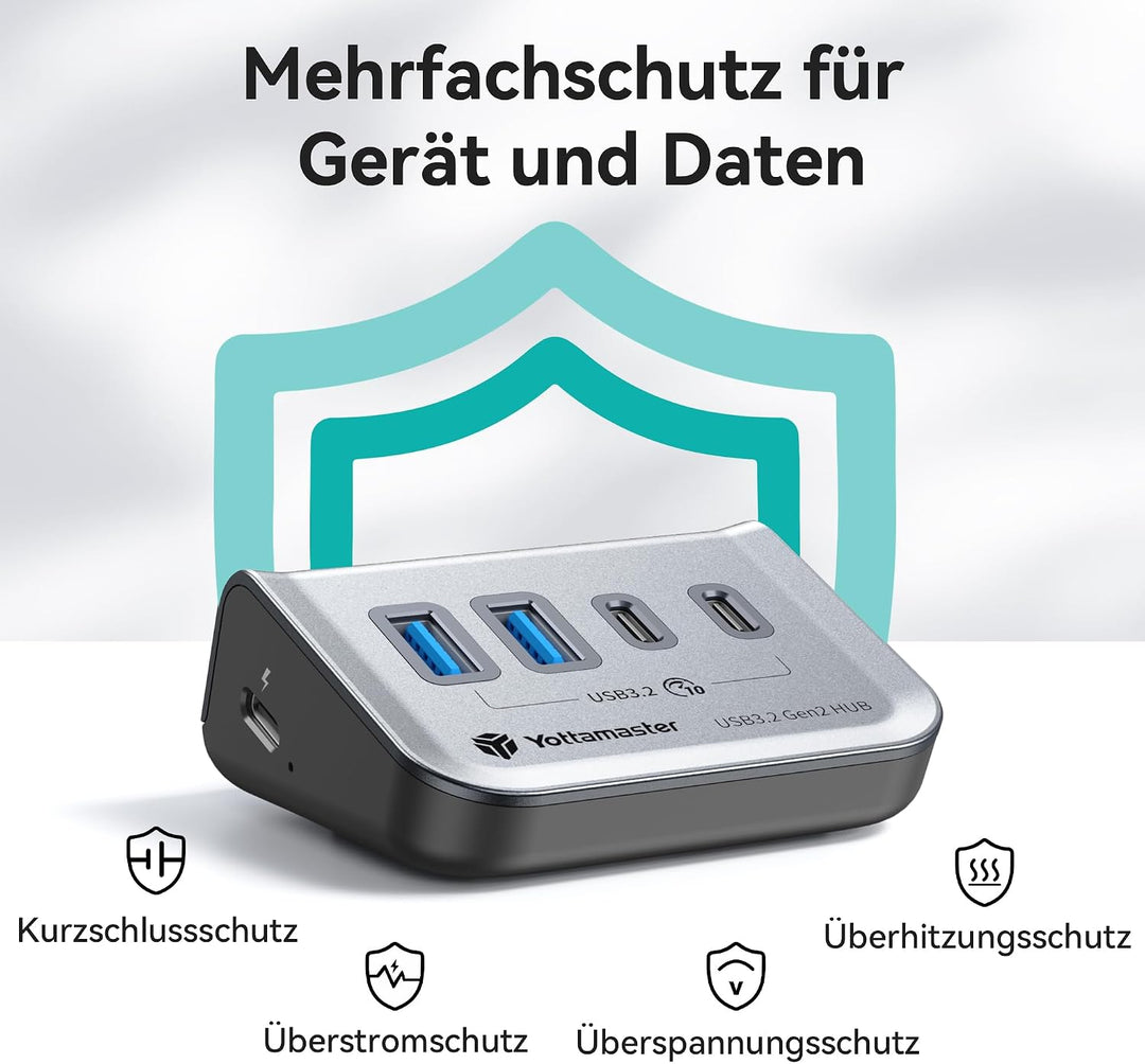 Yottamaster USB C Hub 10Gbps, 4-in-1 USB 3.2 Hub, 2 USB-A &amp; 2 USB-C Ports, USB C Verteiler mit 2-in-