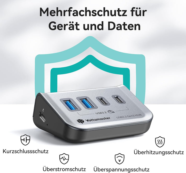 Yottamaster USB C Hub 10Gbps, 4-in-1 USB 3.2 Hub, 2 USB-A &amp; 2 USB-C Ports, USB C Verteiler mit 2-in-