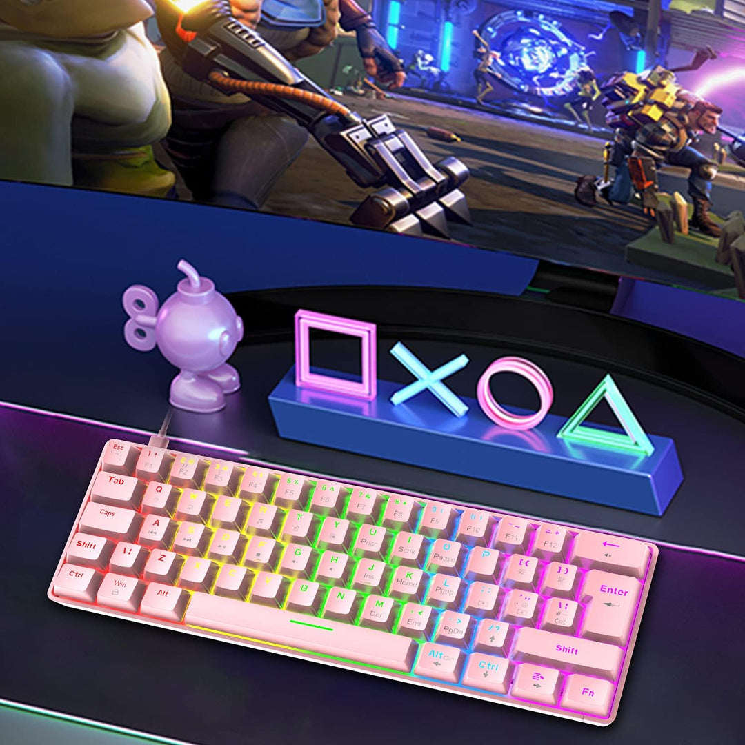 Mini 60% Gaming-Tastatur Kabelgebundene mechanische Keyboard, Kompakte Tragbare 62 Tasten, UK-Layout