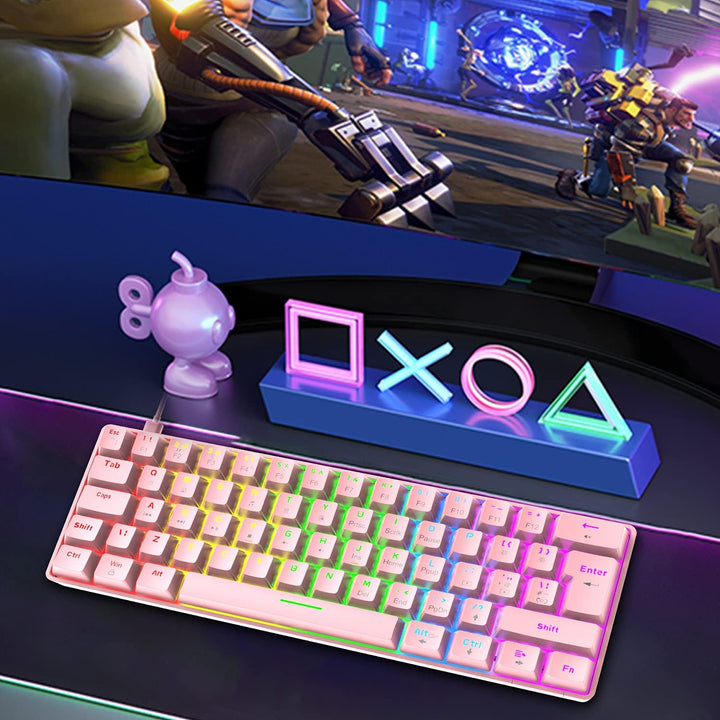 Mini 60% Gaming-Tastatur Kabelgebundene mechanische Keyboard, Kompakte Tragbare 62 Tasten, UK-Layout