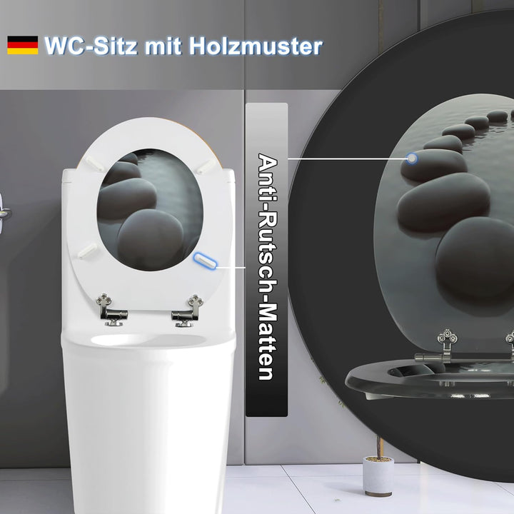 SINOBATH WC-Sitz Schwarz Matt mit Absenkautomatik, Klodeckel O-Form aus stabilem MDF, Toilettendecke