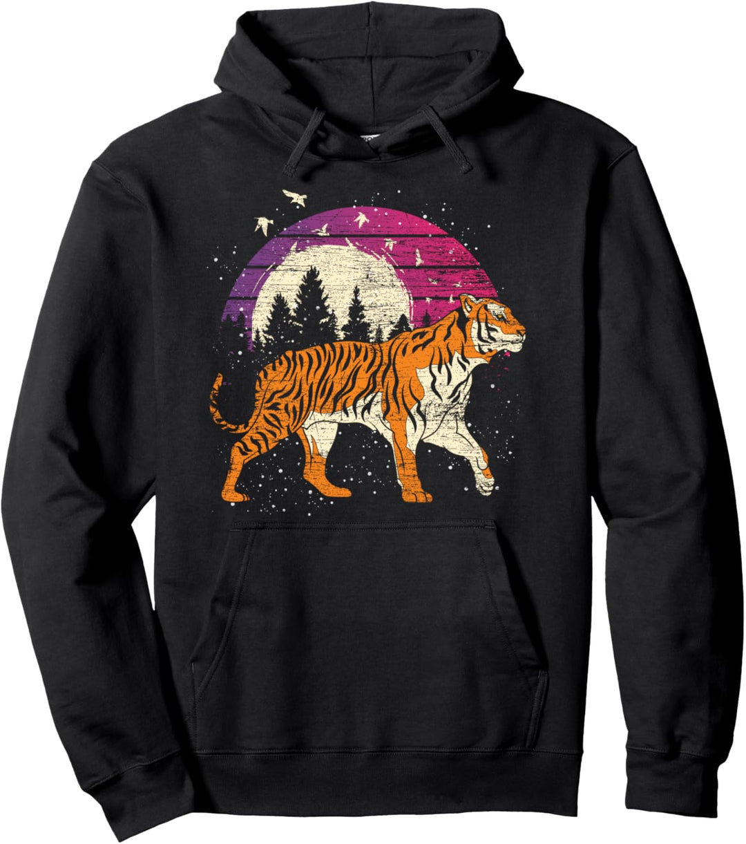 Sonnenuntergang Vogelschwarm Wildkatze Natur Tier Tiger Pullover Hoodie