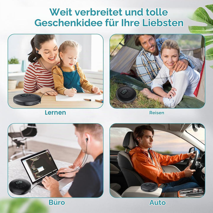 Gueray CD Player Tragbar CD Player Kinder CD Player HiFi Tragbarer CD Player Discman mit Kopfhörer L