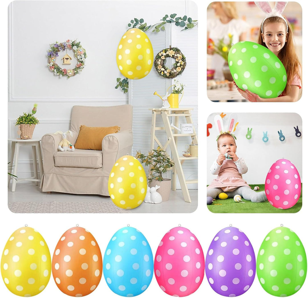 6 Stück Aufblasbare Ostereier, 40 cm Lang, aufblasbar, für drinnen, draussen, Bunte Ostereier, Feier