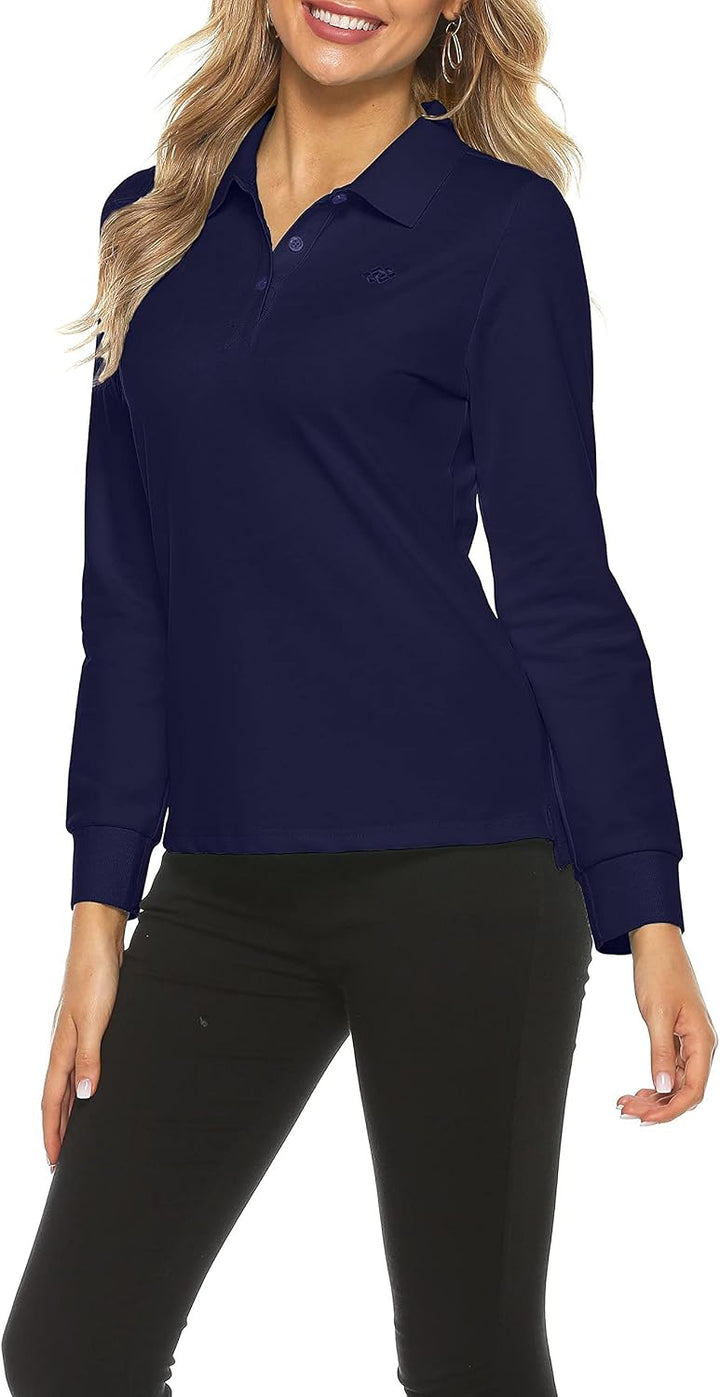 Damen Poloshirt Baumwolle Golf Wintershirt Langarm Oberteile Sports Training Polo mit Kragen Juwel B