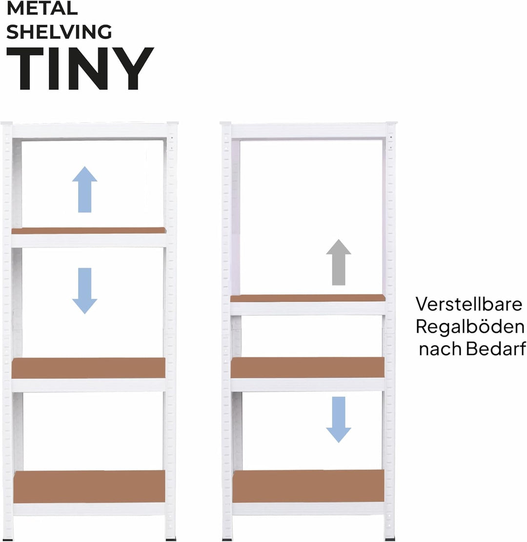 OcioDual Schwerlastregal Weiss Tiny, Haushaltsregal, Kellerregal, Standregal, Metallregal, 150x60x30