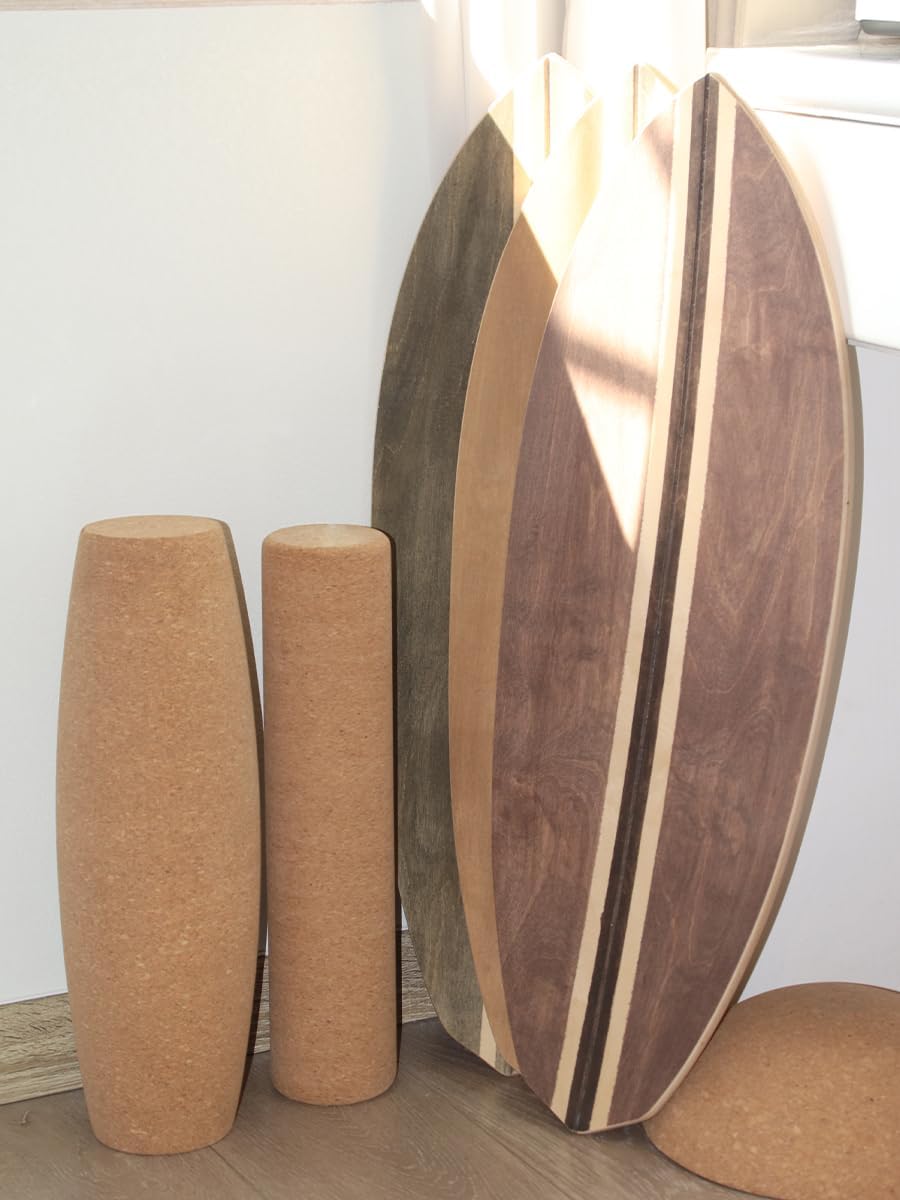 Holz Balance Board mit Rolle & Halbkugel - Balancierbrett für Gleichgewichtstraining - Erwachsene -