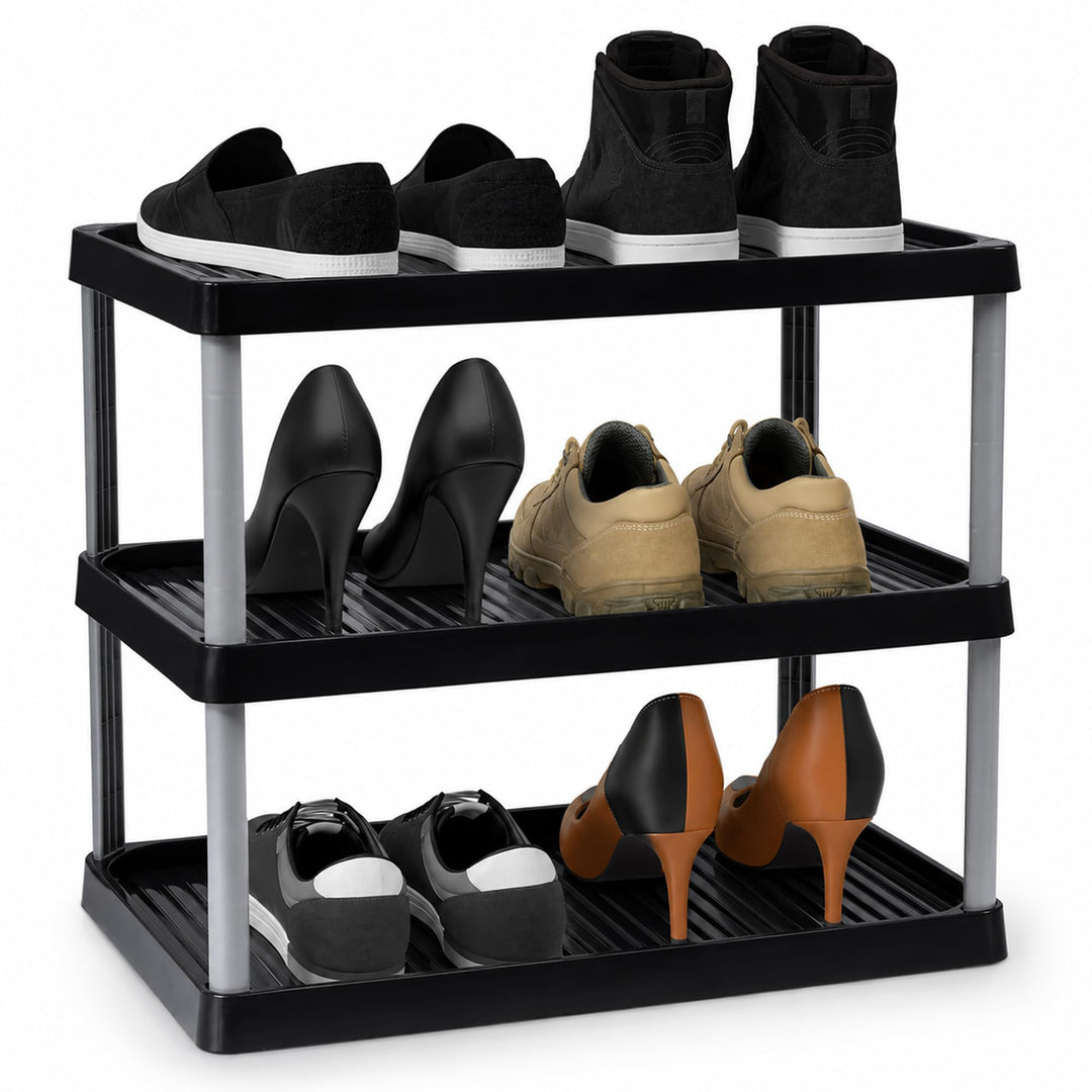 ARTECSIS Schuhregal schmal 3 Ebenen Schwarz I Schuhablage aus Kunststoff 49,5x34,5x43cm, 3 Ebenen