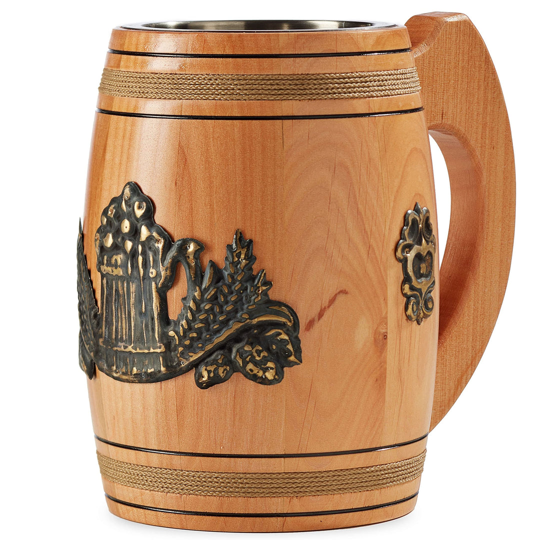 Bierkrug aus Holz, handgefertigt, echte Eiche, 0,5 l, Fassungsvermögen, hellbraun, mittelalterliches