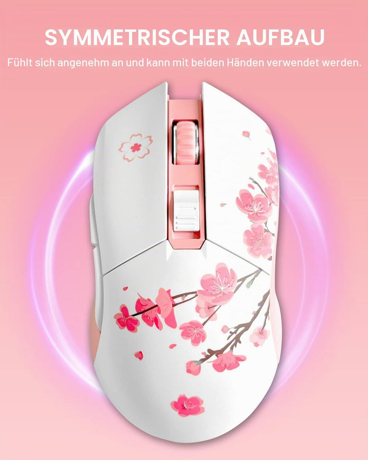 DAREU Sakura Pink Wireless Wired Gaming Mouse, Dual-Mode Wiederaufladbar, 6 Programmierbare Tasten,