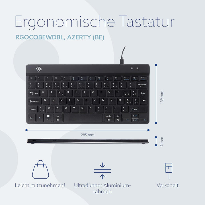 R-Go Compact Break Tastatur, AZERTY BE Layout, Mit Pausenanzeige, Ergonomische flaches Design, Kabel