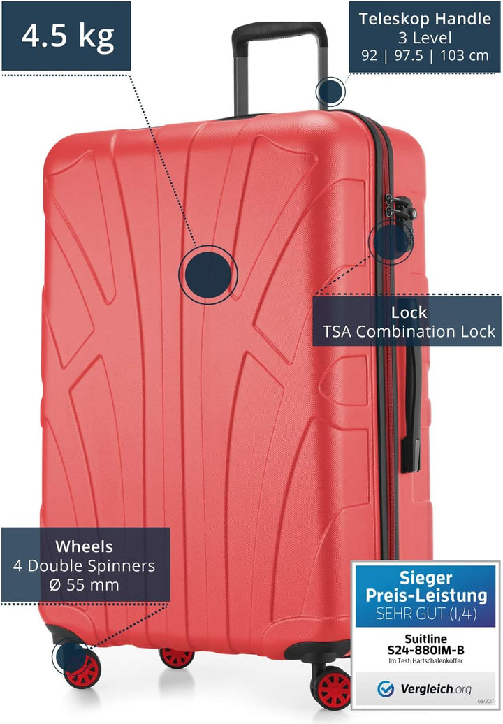 suitline - Grosser Hartschalen-Koffer Koffer Trolley Rollkoffer XL Reisekoffer, TSA, 76 cm, ca. 96-1
