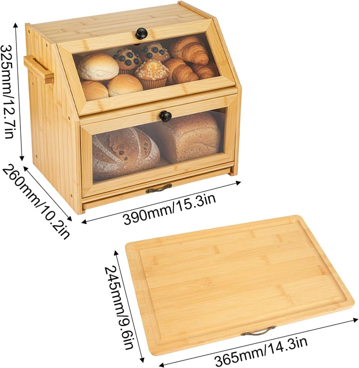 Brotkorb mit Schneidebrett Brotkasten Bambus Eco Brotbox Aufbewahrungsbox Küche Brotaufbewahrung Bro
