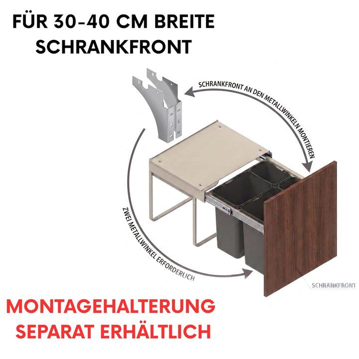 FurniFit Einbau-Mülleimer für 40 cm Schrank 2-fach Abfallsystem mit Deckel Soft-Close & Vollauszug 2