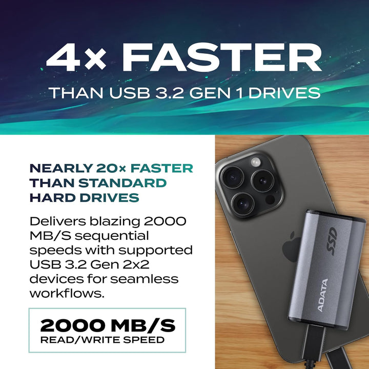 ADATA SSD 1.0TB External SE880 gy U3.2 | USB 3.2 Gen 2x2 Type-C 1TB