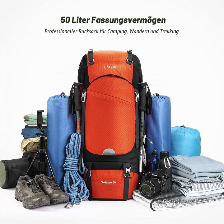 HOMIEE Wanderrucksack 50L, Herren Damen Wasserdichter Trekkingrucksack Reiserucksack Outdoor Wandern