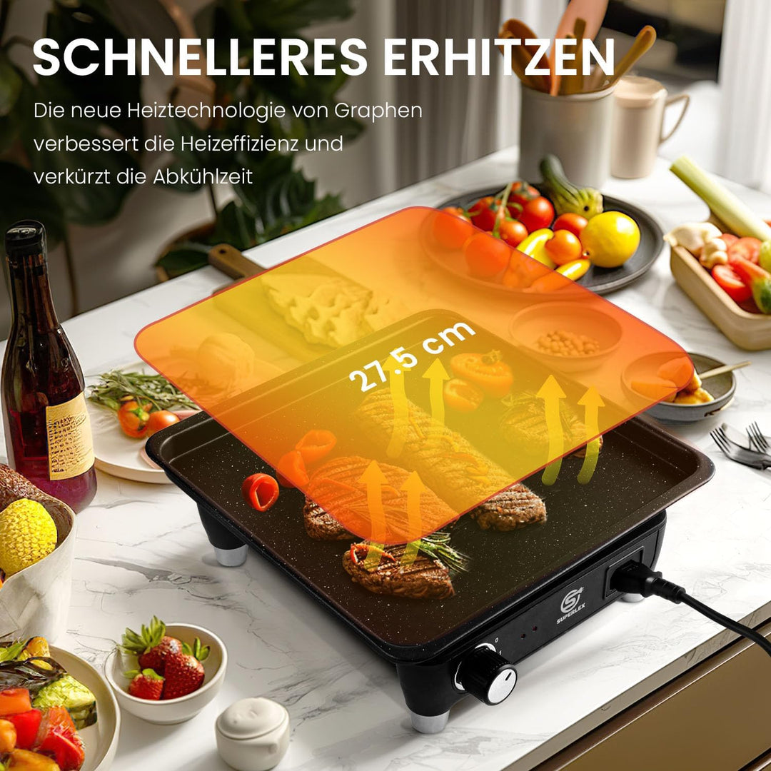 SUPERLEX Elektrischer Grill Teppanyaki-Grill für drinnen und draussen, antihaftbeschichtete Tischgri