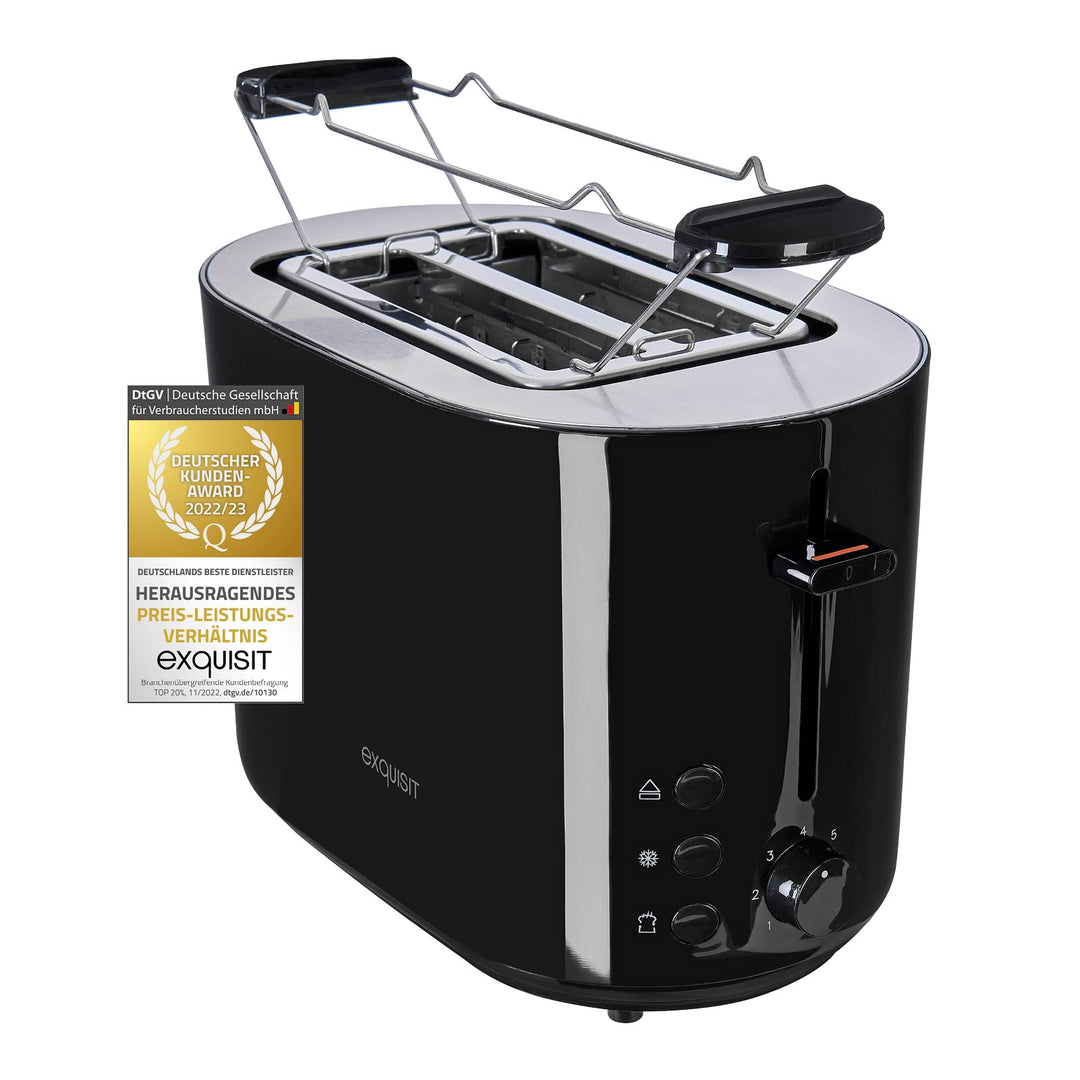 Exquisit Toaster TA 6103 sw | 7 Leistungsstufen | 850 Watt | abnehmbarer Brötchenaufsatz | Toastzent