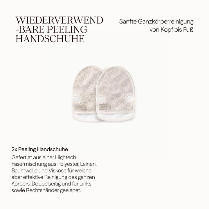 Waschies doppelseitige Waschhandschuhe – 2er-Set Beige/Weiss – sanftes Peeling & porentiefe Ganzkörp