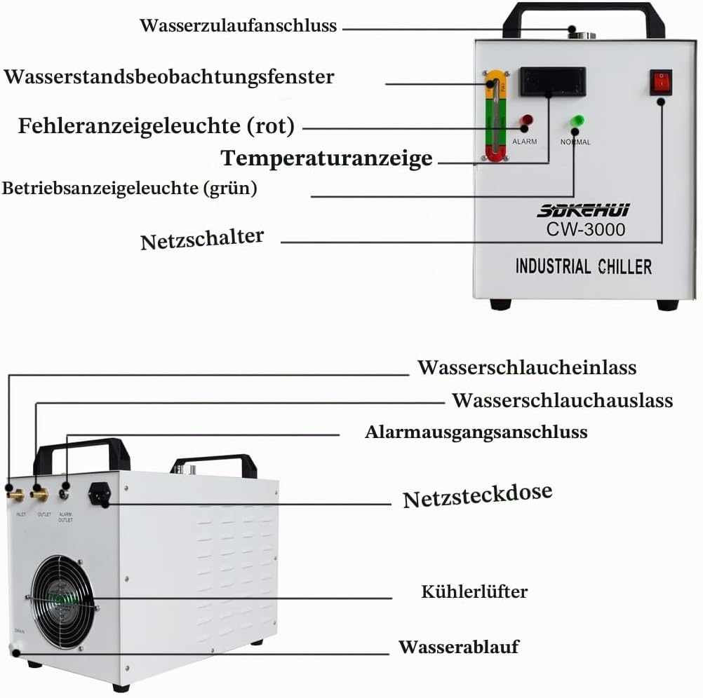 Industrial Water Chiller Industrieller Wasserkühler CW-3000 CO2 Laser Rohrkühler 9 L Wasserkühler zu