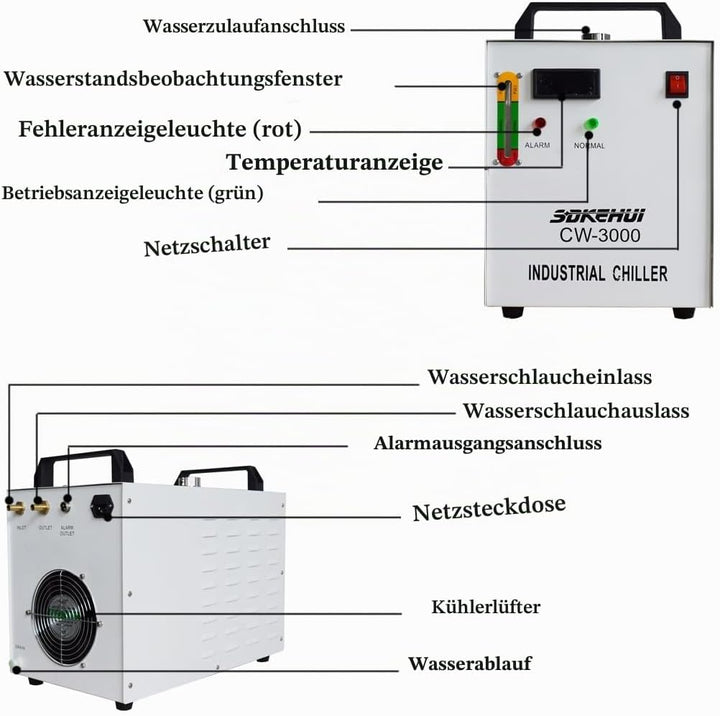 Industrial Water Chiller Industrieller Wasserkühler CW-3000 CO2 Laser Rohrkühler 9 L Wasserkühler zu