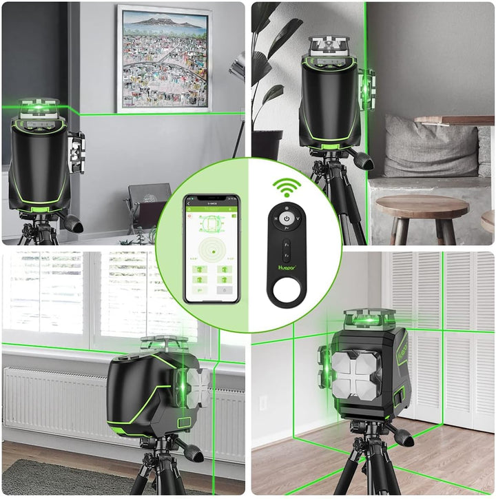 Huepar 12 Linien-3D selbstnivellierendes Laserniveau mit LCD-Bildschirm 3 x 360 ° Bluetooth-Verbindu
