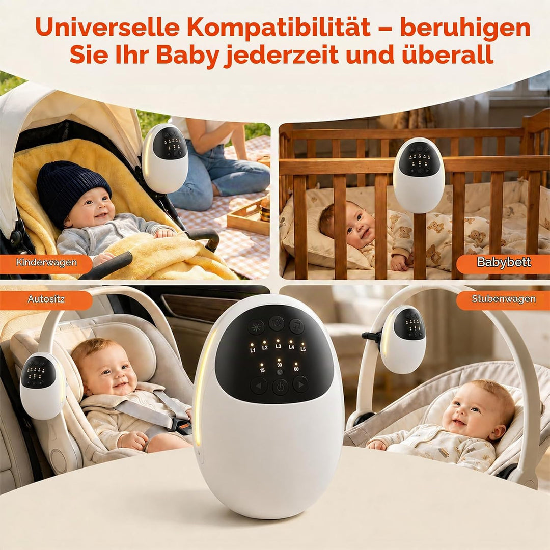 Kinderwagen Schaukler mit 5 Vibrationsstufen, Beruhigendem Weissrauschen &amp; Bluetooth Lautsprecher, E
