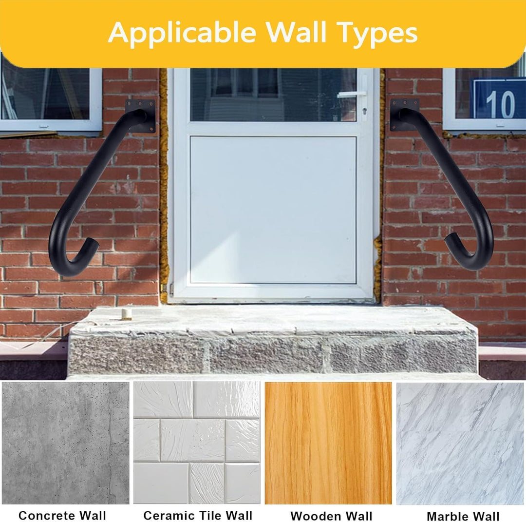 VANROUG 2 Pcs Outdoor Stair Handrails, U-shaped Handrail for 1 to 3 Steps, Wall Mount Handrail Stair