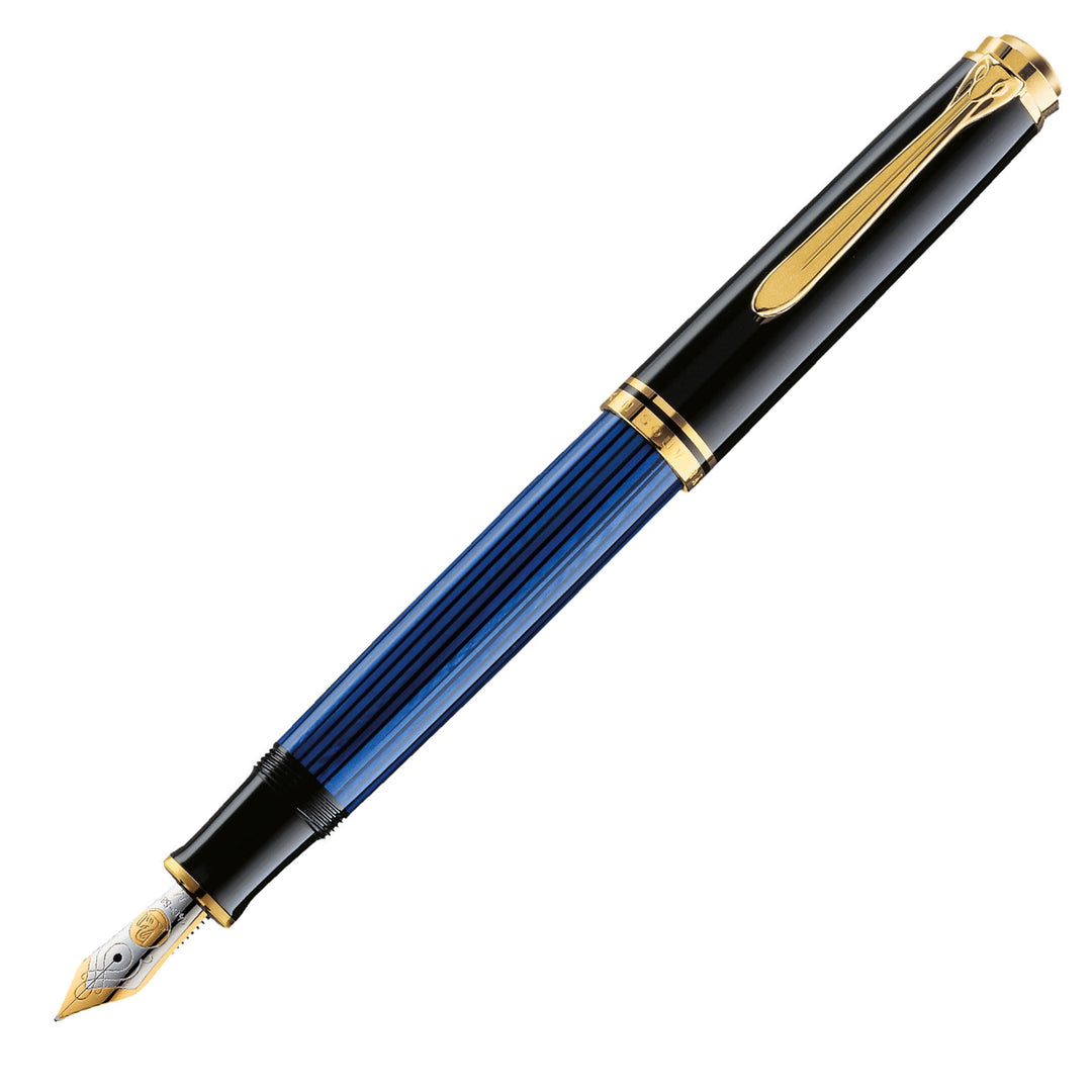 Pelikan Füllhalter Souverän 400, Schwarz-Blau, Feder M (mittel), hochwertiger Kolbenfüller im Gesche