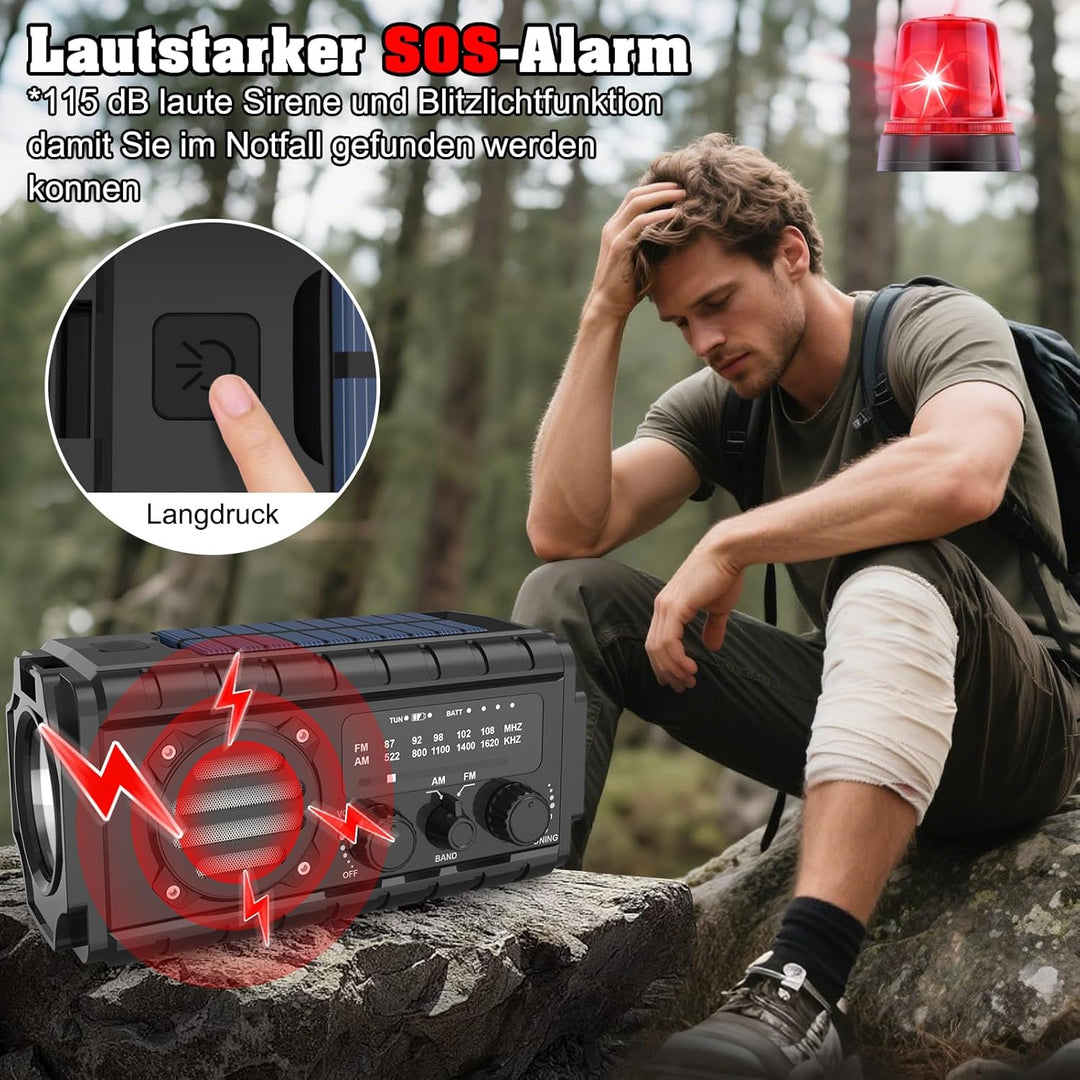 Nigecue Solar Radio, Tragbar Kurbelradio Dynamo Radio mit AM/FM, Eingebaute Wiederaufladbare Batteri
