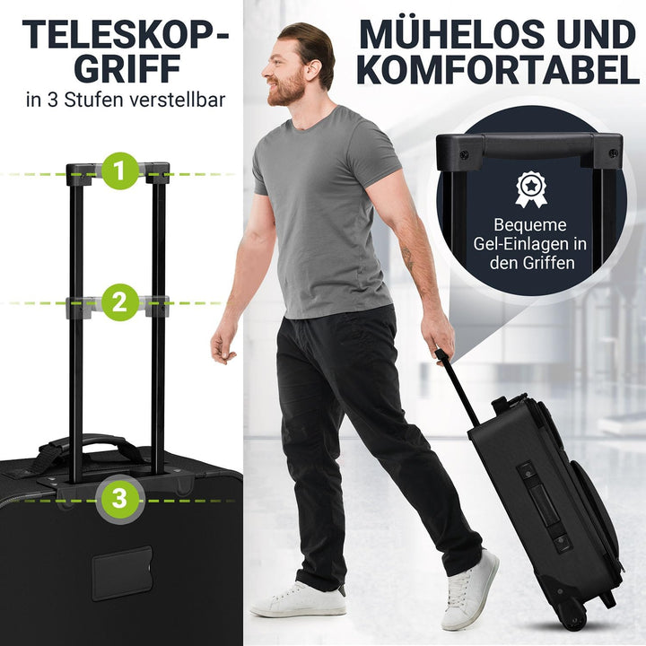 Juskys Trolley Reisekoffer Set 5 teilig - 60 Liter, 2 Rollen, Weichschale, wasserabweisend Stoff, le