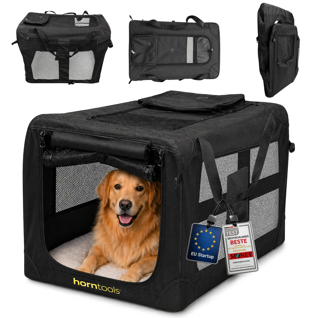 HORNTOOLS Faltbare Hundebox - Hundetransportbox mit Netzfenstern, Abnehmbarer Matte - Atmungsaktive