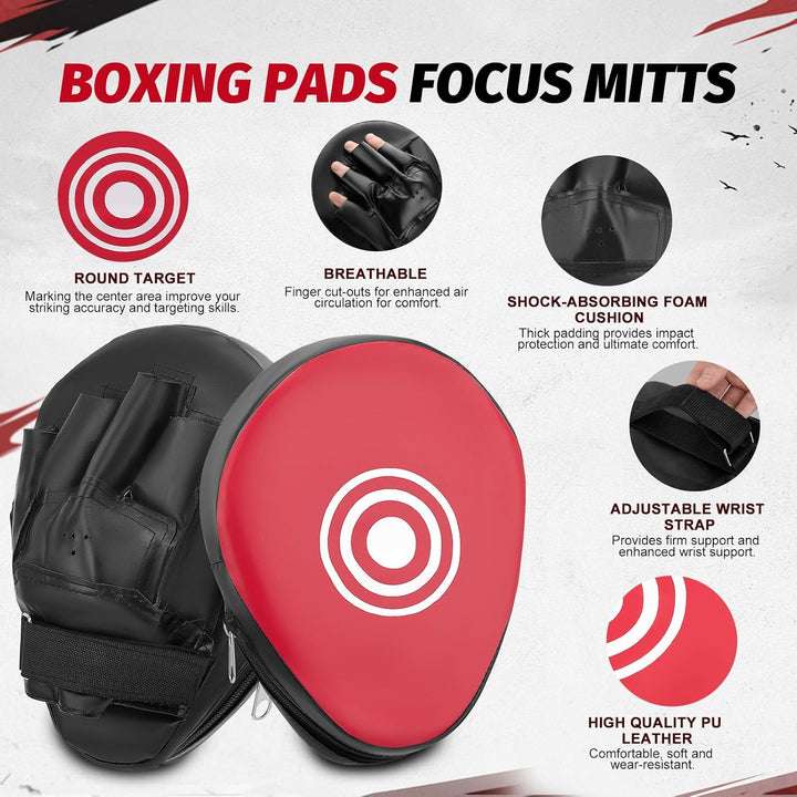 3 in 1 Handpratzen Set für Boxen & Kickboxen, 2x Box Pratzen aus PU Leder + 1x Kick Pad, Schlagpolst