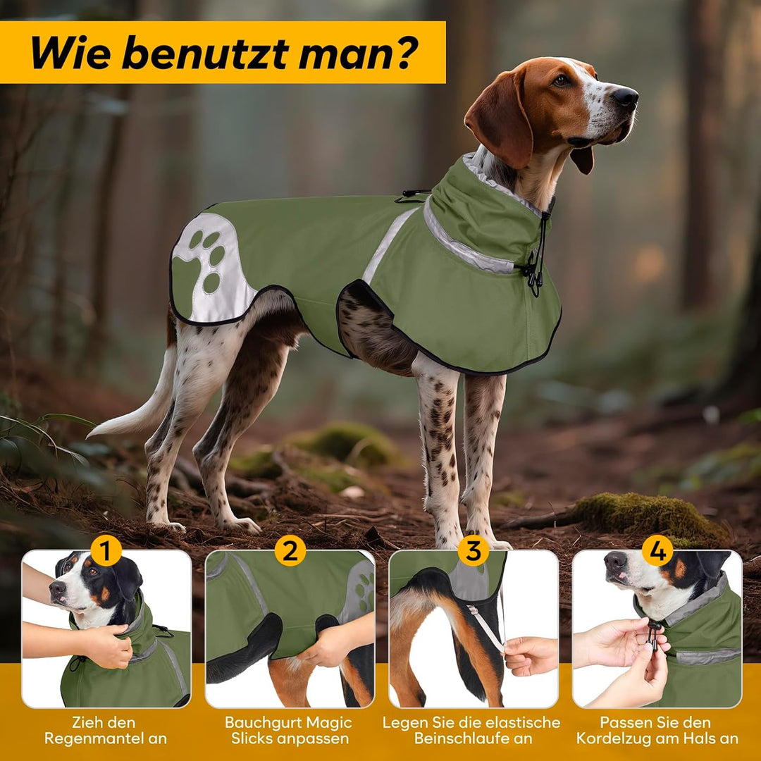 Hunderegenmantel wasserdicht Winddicht, Regenjacke mit Reflektor - Regenmantel für Dackel, wasserdic