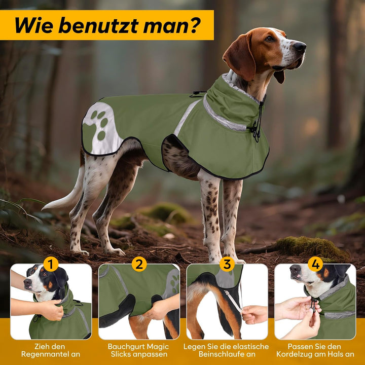 Hunderegenmantel wasserdicht Winddicht, Regenjacke mit Reflektor - Regenmantel für Dackel, wasserdic