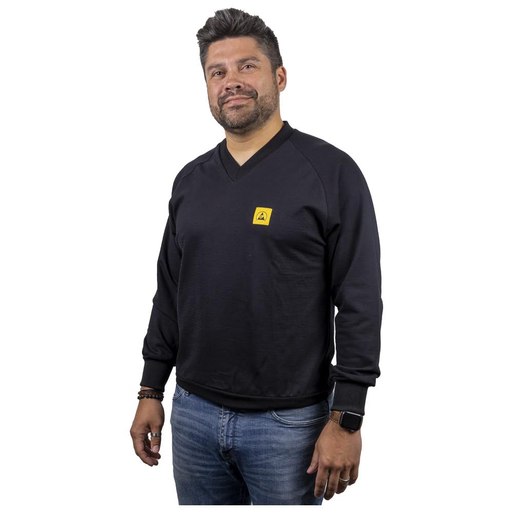 Wetec ESD-Sweatshirt, V-Ausschnitt, S, schwarz (Sweatshirt Pullover Pulli Langarm) typischer Ableitw