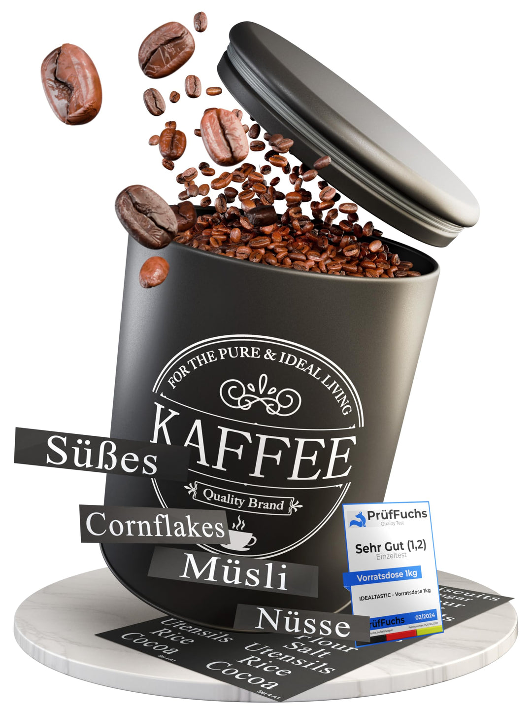 IDEALTASTIC® Premium Kaffeedose luftdicht [500g] für anhaltendes Kaffeearoma I Robuste Vorratsdose f
