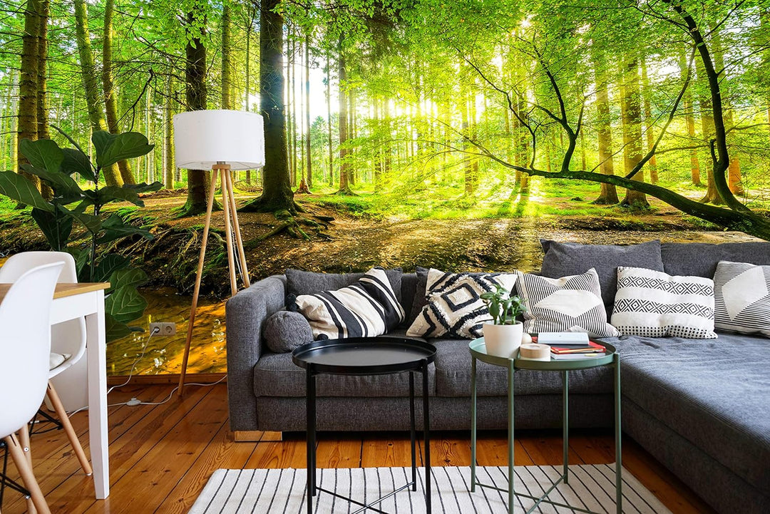 murimage Fototapete Wald 366 x 254 cm inklusive Kleister Bäume Holz Sonne Natur Schlafzimmer Wohnzim