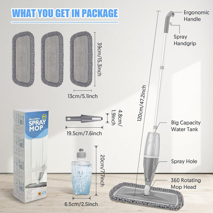 Wischmopp mit Sprühfunktion – EXEGO Bodenwischer mit Sprühmopp Spray Mop Floor Mop mit 3X Wischpads