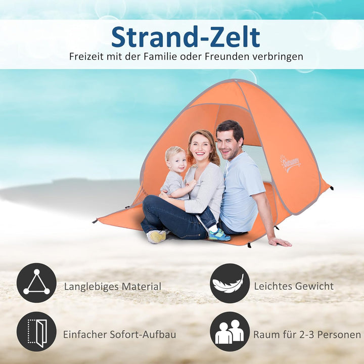 Outsunny Strandmuschel Pop Up Automatisch Strandzelt mit Fenster UV-Schutz tragbares Wurfzelt, Stran