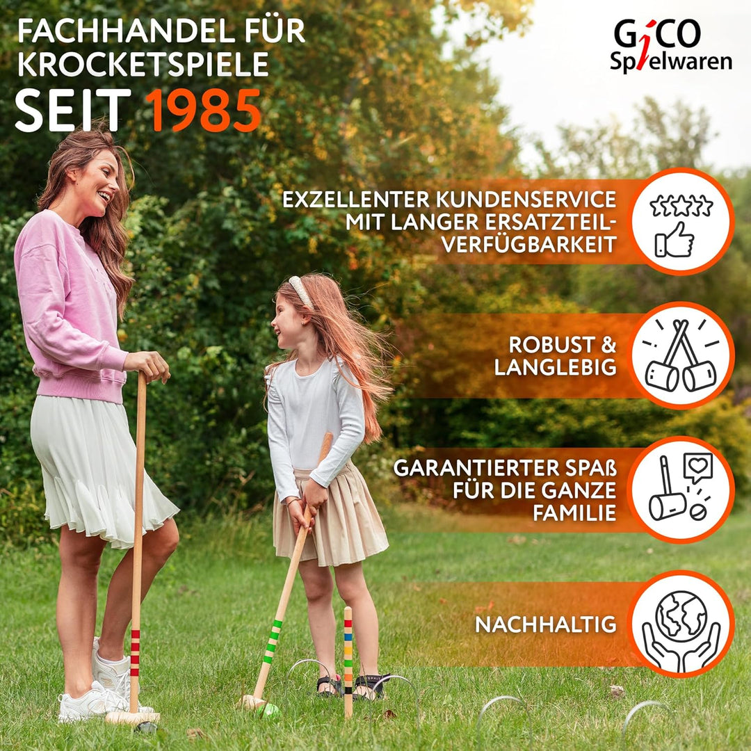 GICO Qualitäts Krocketspiel/Krocket/Crocket für 6 Spieler in Transporttasche - Der Outdoor/Garten Sp