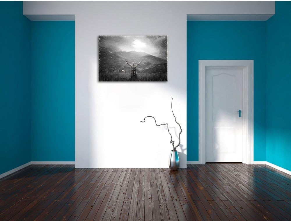 Pixxprint eine Berg Farm in Asien im Sonnenschein Kunst Kohle Effekt, Format: 100x70 auf Leinwand, X