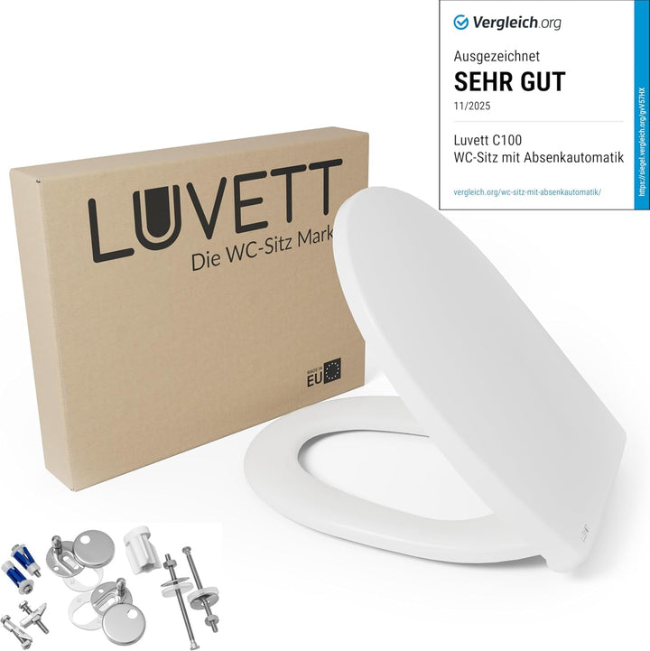 LUVETT® WC-Sitz mit Absenkautomatik C100 oval universell, Toilettendeckel mit 3 Edelstahl Montagelös