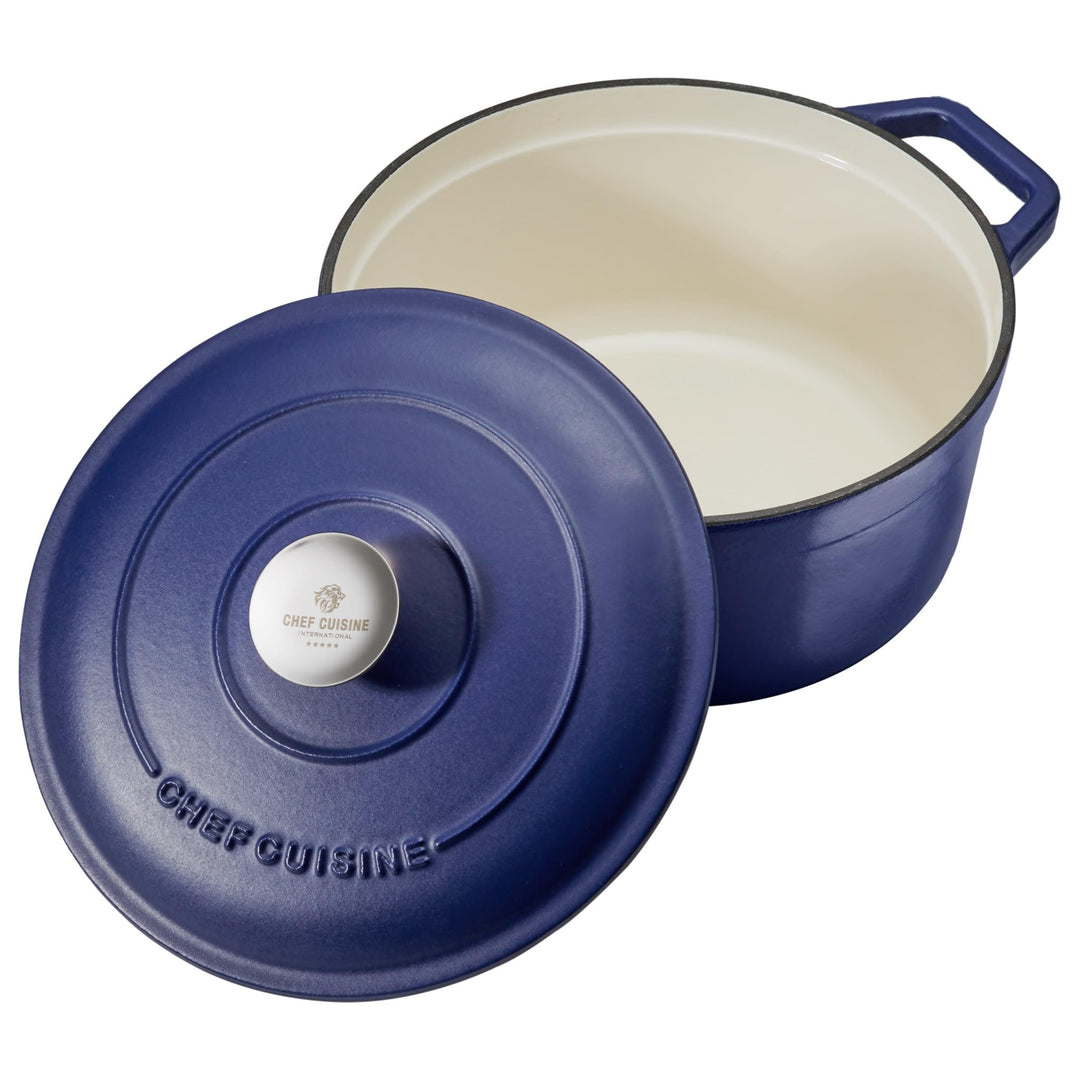 CHEF CUISINE Gusseiserner Bräter, blau, emailiert, 3,5 Liter, Deckel mit Edelstahl-Knauf